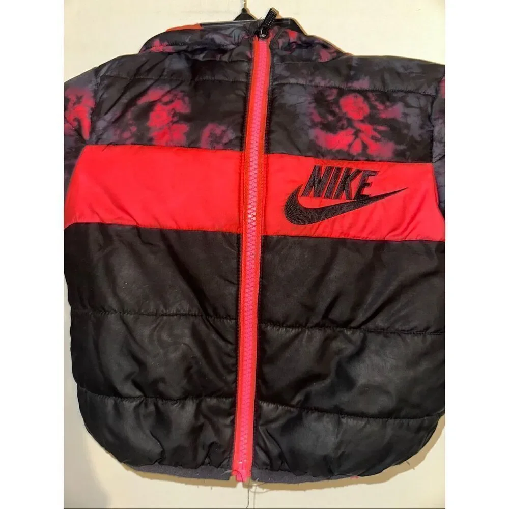 Nike Little Kid's Zip Front Racer Red/Black Hooded Puffer Jacket boys size 3T